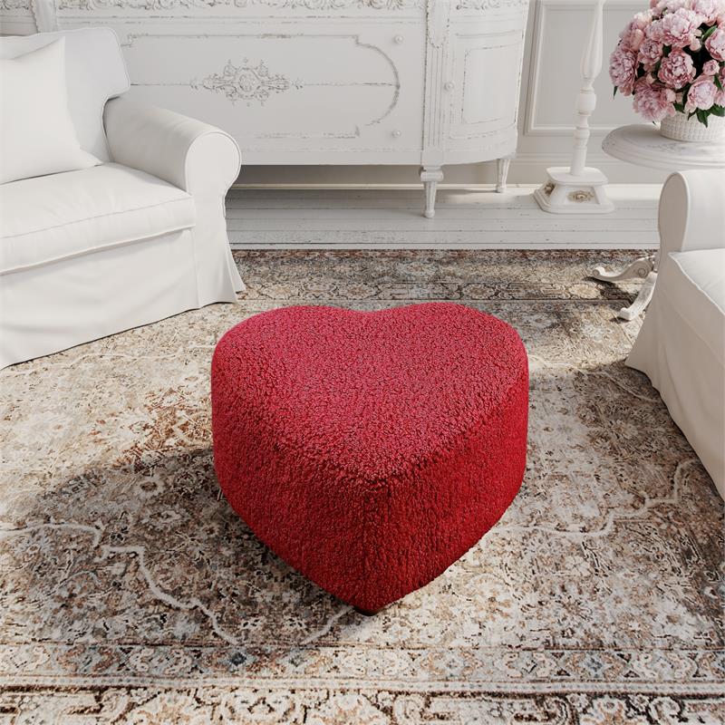 Katia Ottoman Red Sherpa 25.2L x 25.2W x 13.3H Upholstered Low Profile