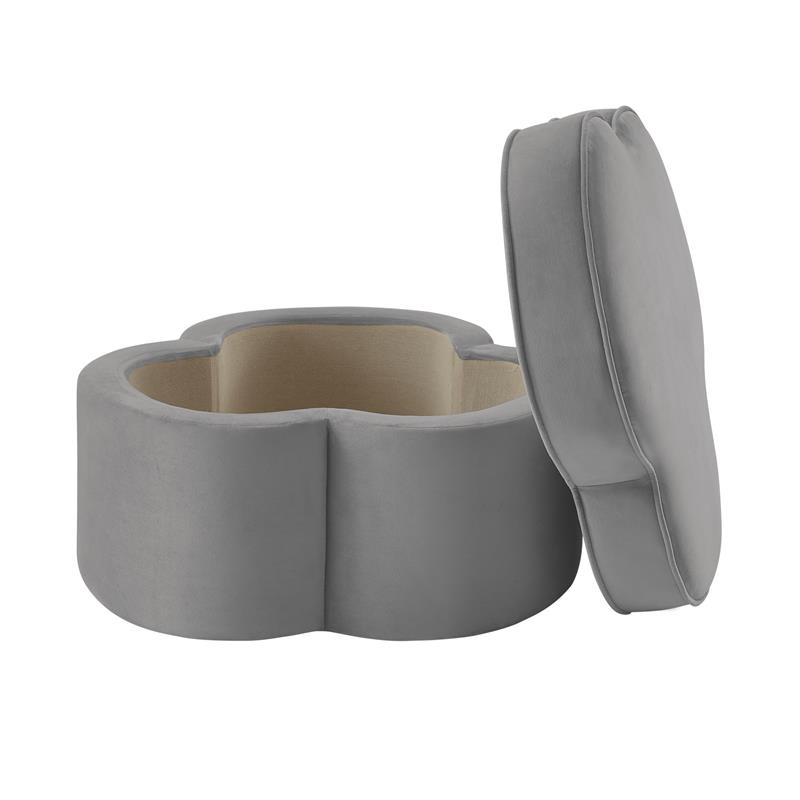 Kristin Ottoman Grey Velvet 28L x 28W x 17.7H Upholstered Storage