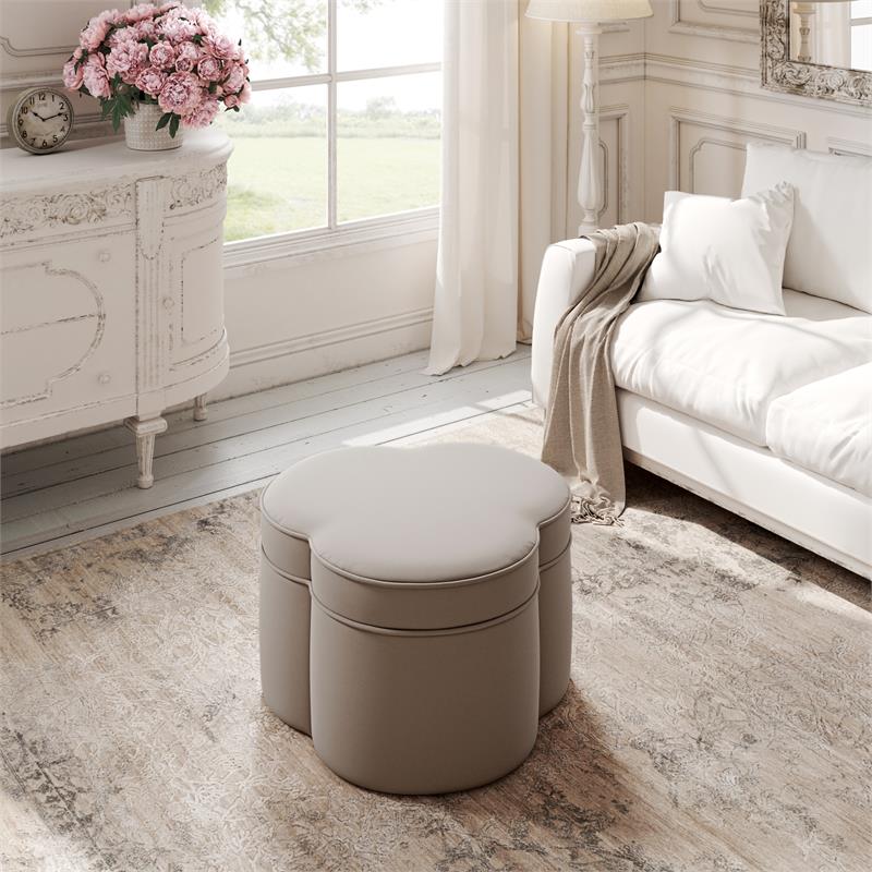 Kristin Ottoman Taupe Velvet 28L x 28W x 17.7H Upholstered Storage