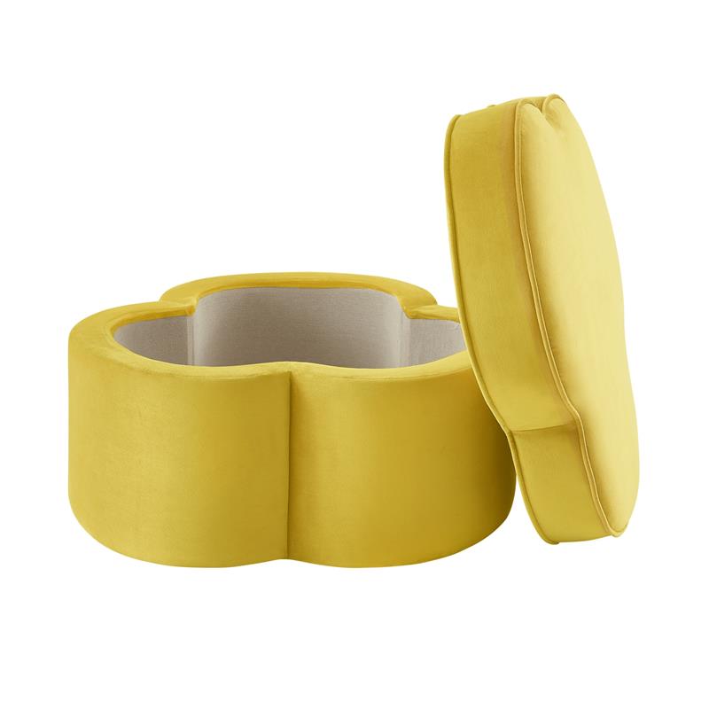 Kristin Ottoman Yellow Velvet 28L x 28W x 17.7H Upholstered Storage
