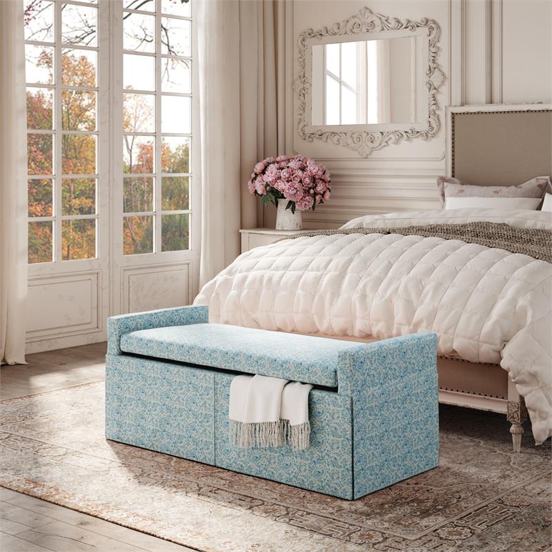 Khloee Bench Indes Blue Ground Linen 50.2L x 19.6W x 22H Upholstered Square Arms