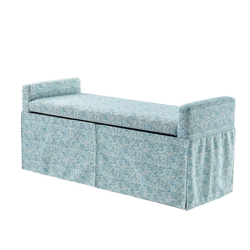 Khloee Bench Indes Blue Ground Linen 50.2L x 19.6W x 22H Upholstered Square Arms