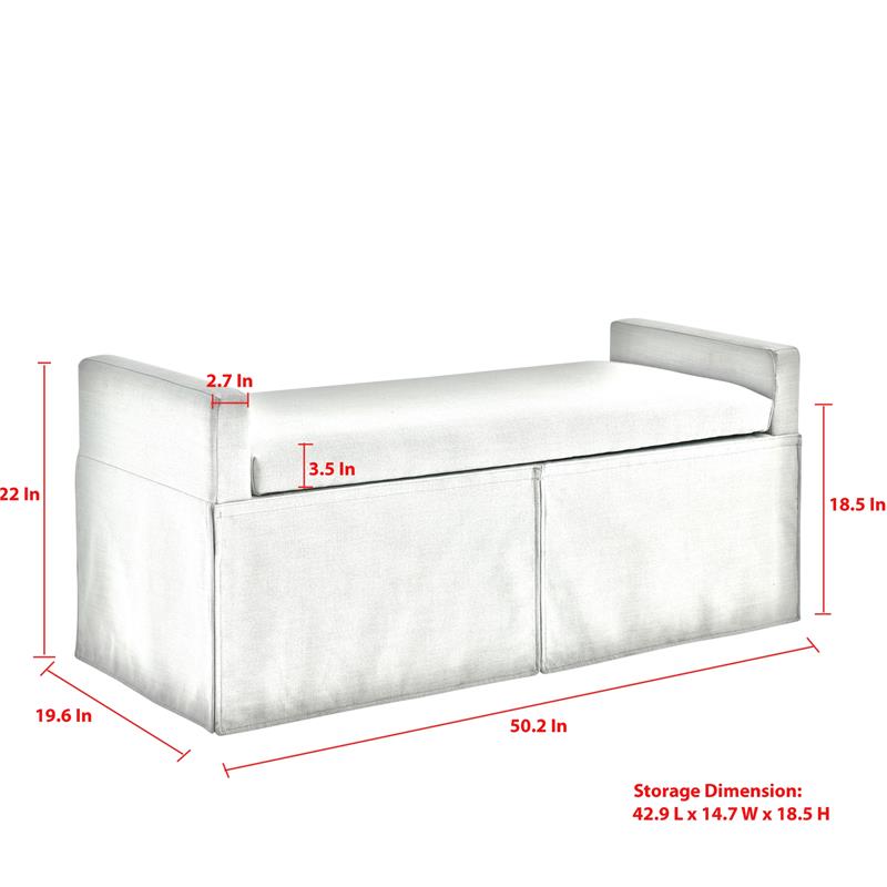 Khloee Bench Light Grey Linen 50.2L x 19.6W x 22H Upholstered Square Arms