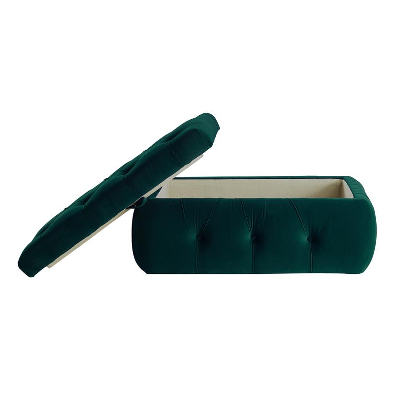 Koby Ottoman Emerald Green Velvet 36.4L x 25W x 17H Upholstered Button Tufted
