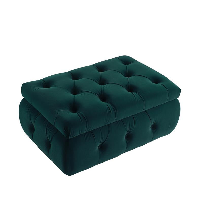 Koby Ottoman Emerald Green Velvet 36.4L x 25W x 17H Upholstered Button Tufted