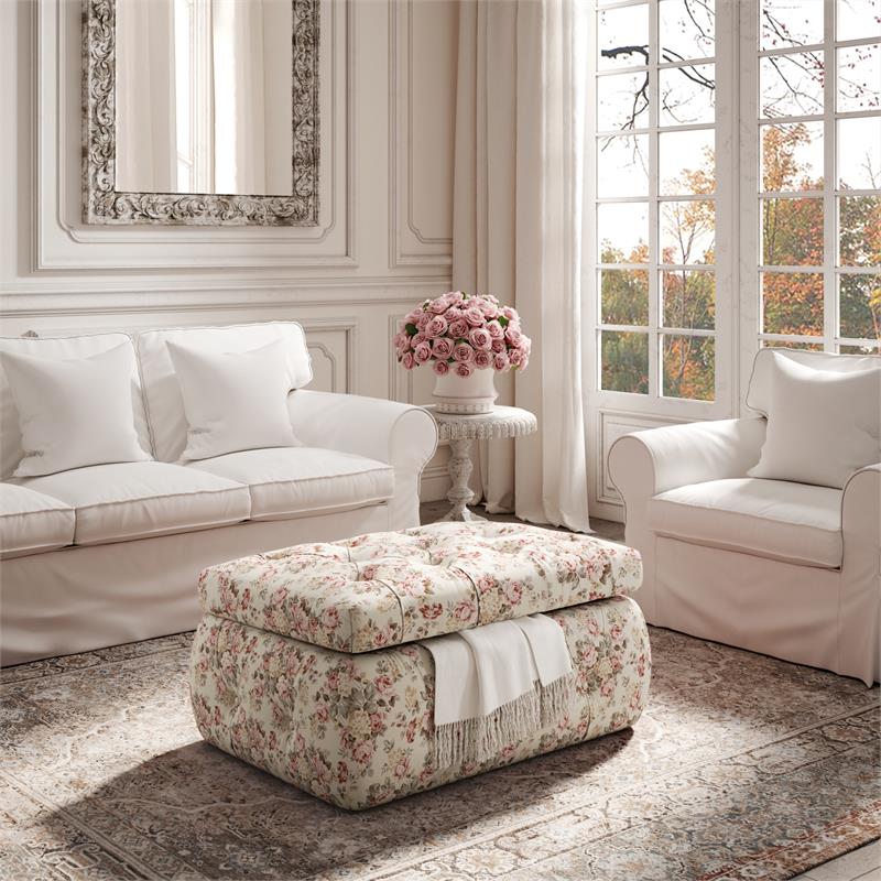 Koby Ottoman Cluster Red Linen 36.4L x 25W x 17H Upholstered Button Tufted