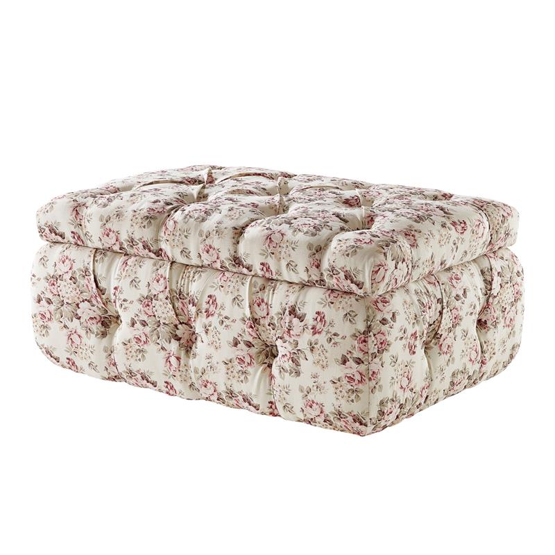 Koby Ottoman Cluster Red Linen 36.4L x 25W x 17H Upholstered Button Tufted