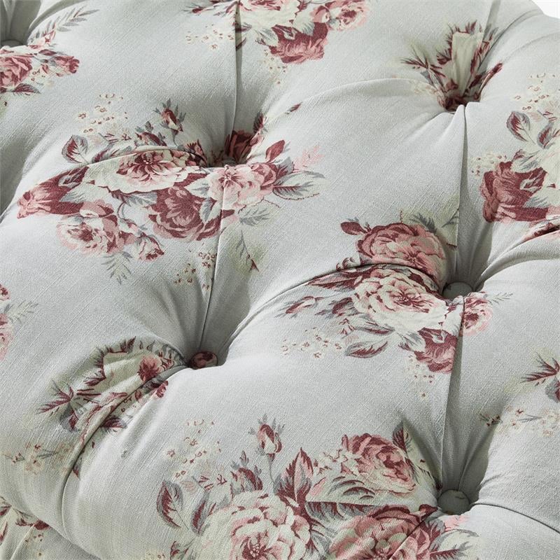 Koby Ottoman Manor Floral Linen 36.4L x 25W x 17H Upholstered Button Tufted