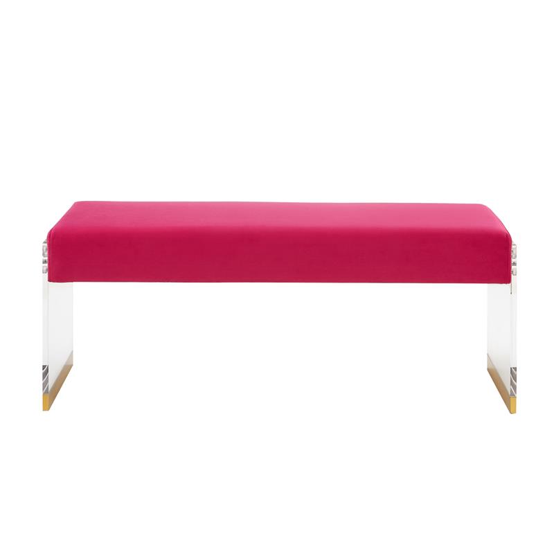 Abygail Bench Fuchsia/Gold Velvet 42.2L x 14.6W x 17.7H Upholstered Acrylic Base