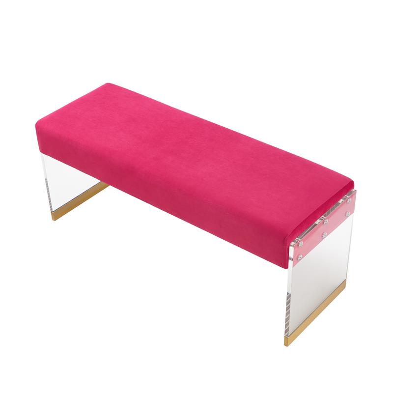 Abygail Bench Fuchsia/Gold Velvet 42.2L x 14.6W x 17.7H Upholstered Acrylic Base