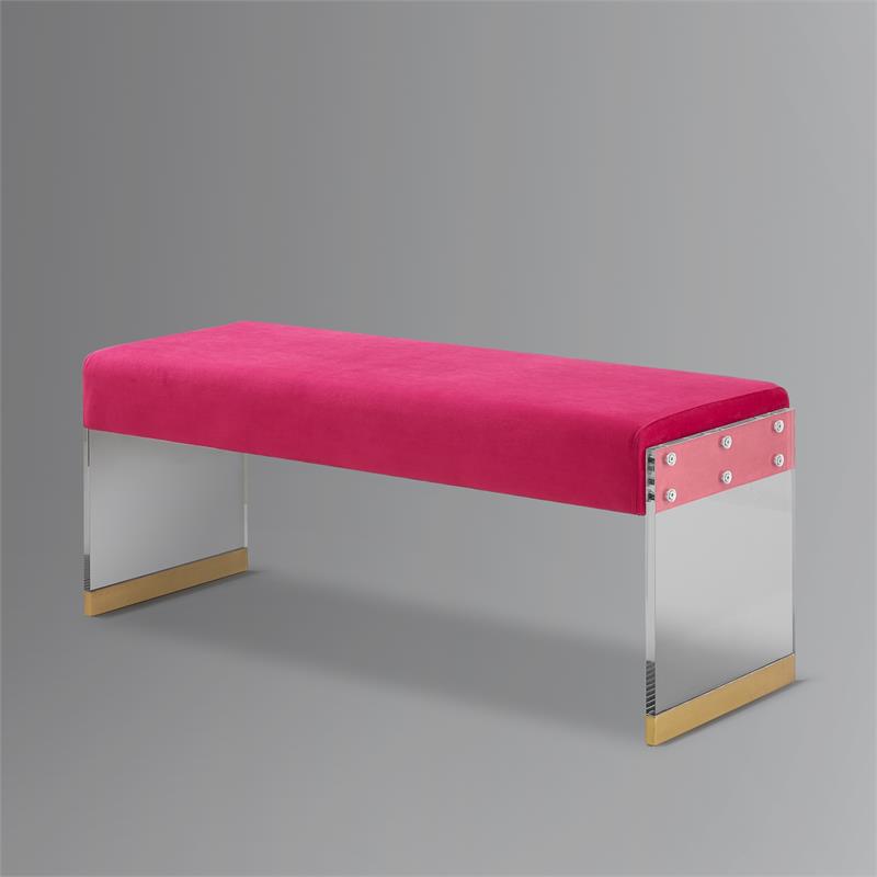 Abygail Bench Fuchsia/Gold Velvet 42.2L x 14.6W x 17.7H Upholstered Acrylic Base