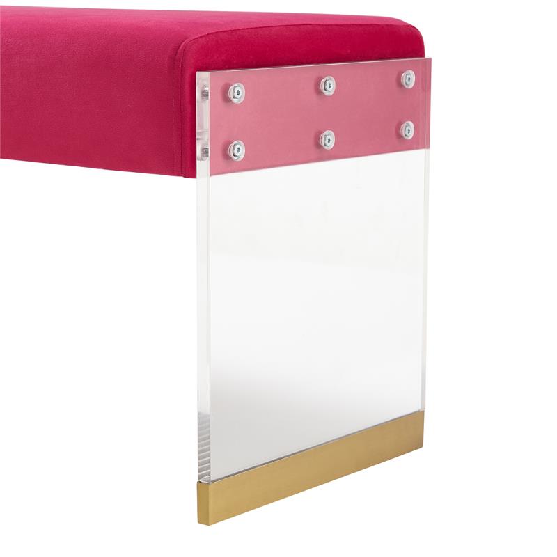 Abygail Bench Fuchsia/Gold Velvet 42.2L x 14.6W x 17.7H Upholstered Acrylic Base