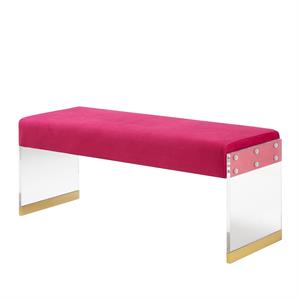 Abygail Bench Fuchsia/Gold Velvet 42.2L x 14.6W x 17.7H Upholstered Acrylic Base