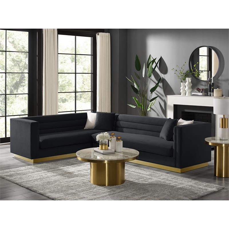 Posh Living Aylah Velvet Left Facing Corner Sectional Sofa Black