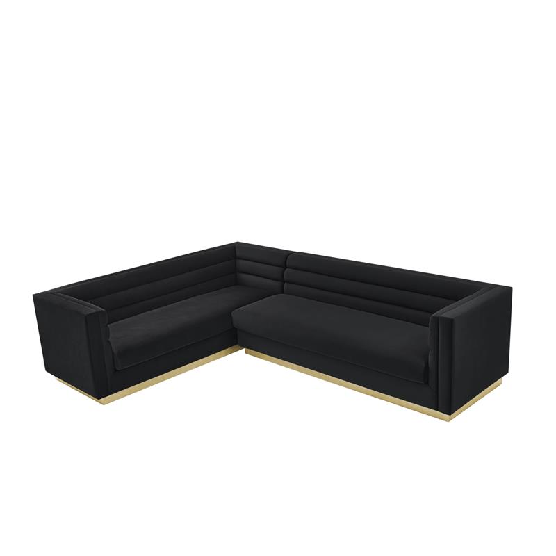 Posh Living Aylah Velvet Left Facing Corner Sectional Sofa Black