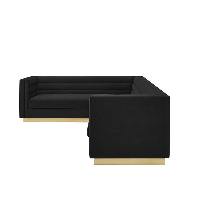 Posh Living Aylah Velvet Left Facing Corner Sectional Sofa Black