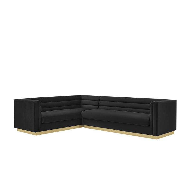 Posh Living Aylah Velvet Left Facing Corner Sectional Sofa Black