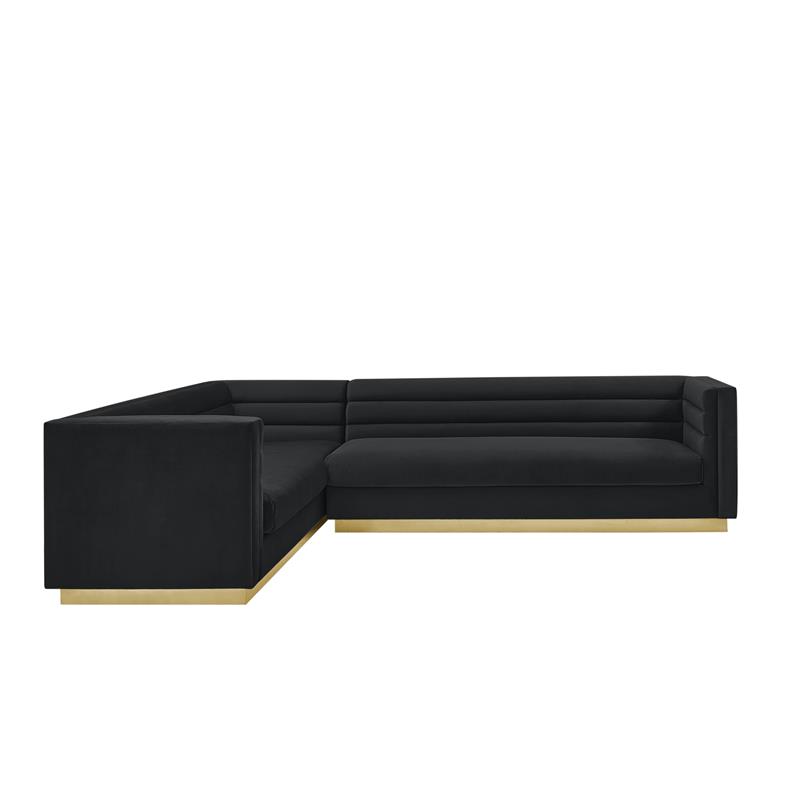 Posh Living Aylah Velvet Left Facing Corner Sectional Sofa Black
