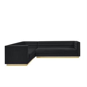 Posh Living Aylah Velvet Left Facing Corner Sectional Sofa Black