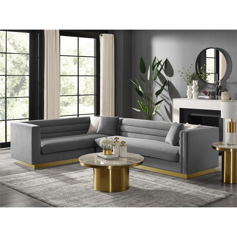 Posh Living Aylah Velvet Left Facing Corner Sectional Sofa Grey