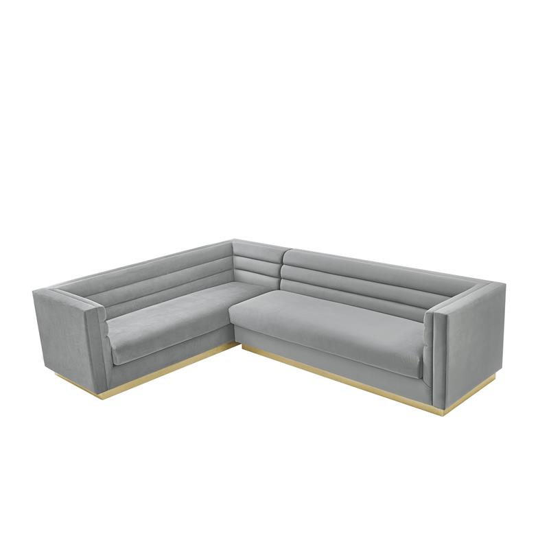 Posh Living Aylah Velvet Left Facing Corner Sectional Sofa Grey