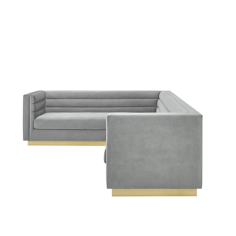 Posh Living Aylah Velvet Left Facing Corner Sectional Sofa Grey