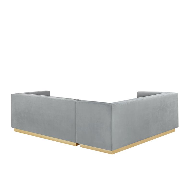 Posh Living Aylah Velvet Left Facing Corner Sectional Sofa Grey