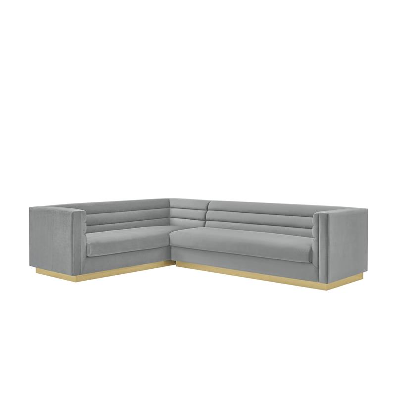 Posh Living Aylah Velvet Left Facing Corner Sectional Sofa Grey