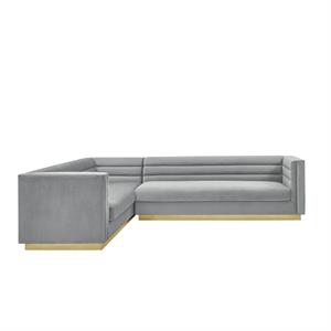 Posh Living Aylah Velvet Left Facing Corner Sectional Sofa Grey