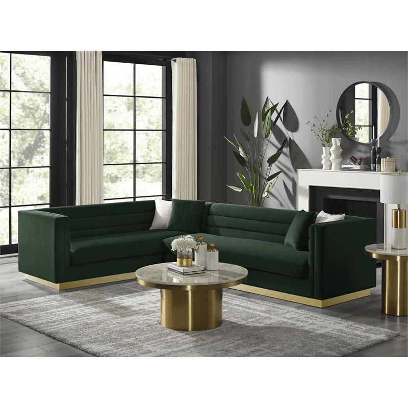 Posh Living Aylah Velvet Left Facing Corner Sectional Sofa Hunter Green