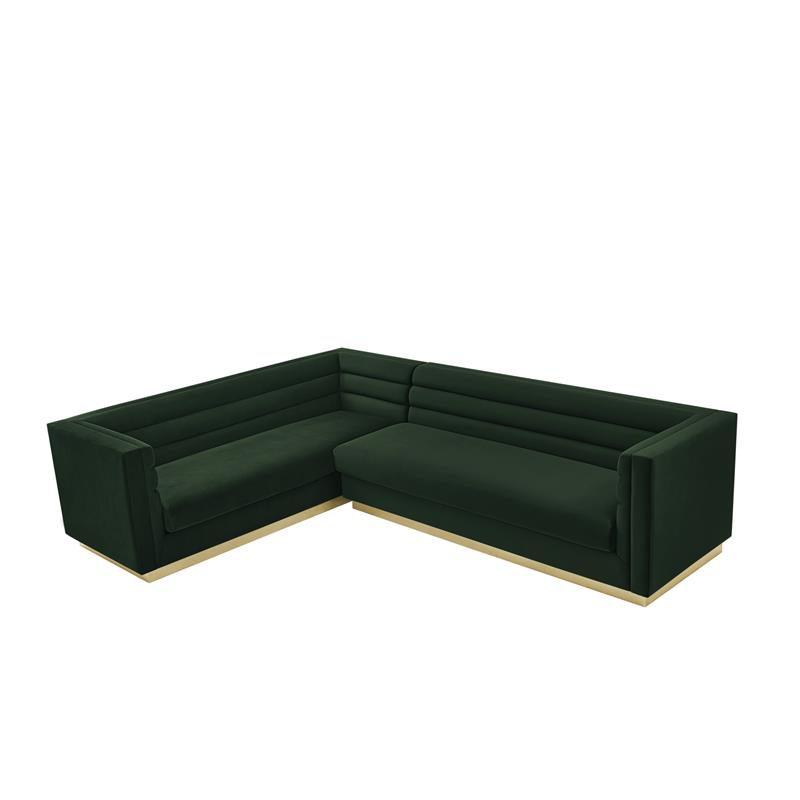 Posh Living Aylah Velvet Left Facing Corner Sectional Sofa Hunter Green