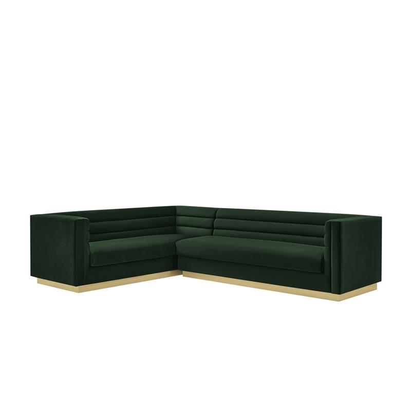 Posh Living Aylah Velvet Left Facing Corner Sectional Sofa Hunter Green