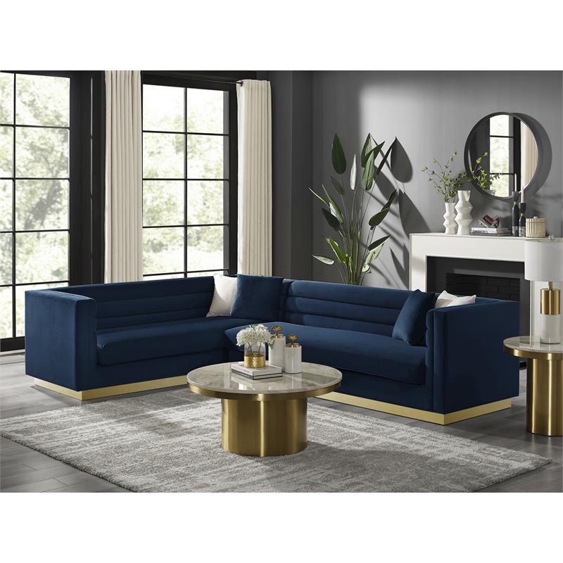 Posh Living Aylah Velvet Left Facing Corner Sectional Sofa Navy