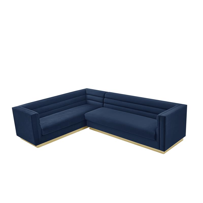 Posh Living Aylah Velvet Left Facing Corner Sectional Sofa Navy