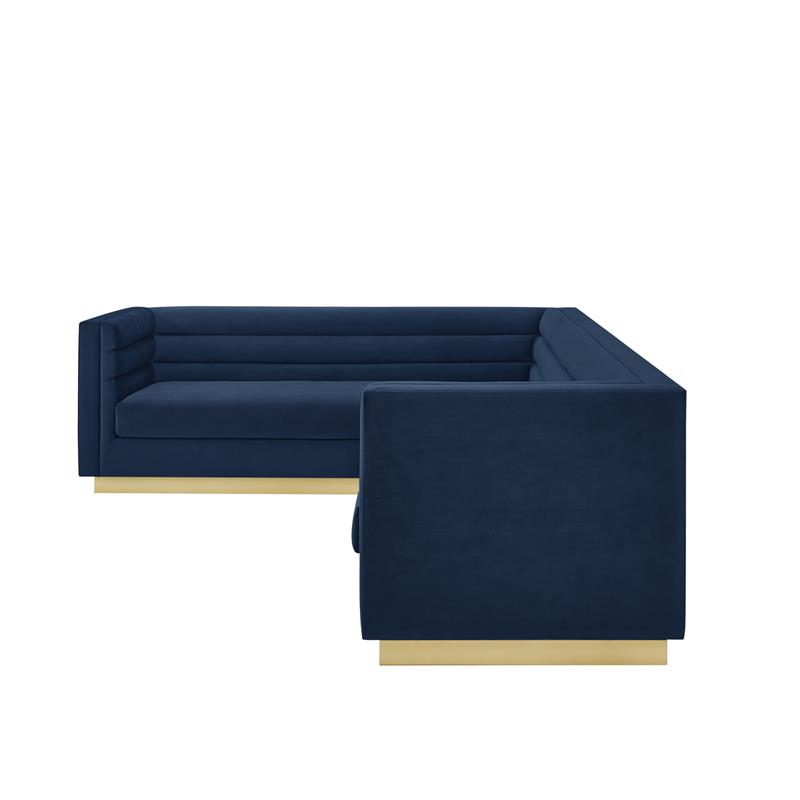 Posh Living Aylah Velvet Left Facing Corner Sectional Sofa Navy