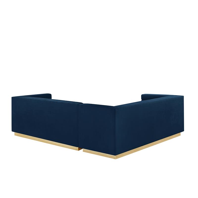 Posh Living Aylah Velvet Left Facing Corner Sectional Sofa Navy