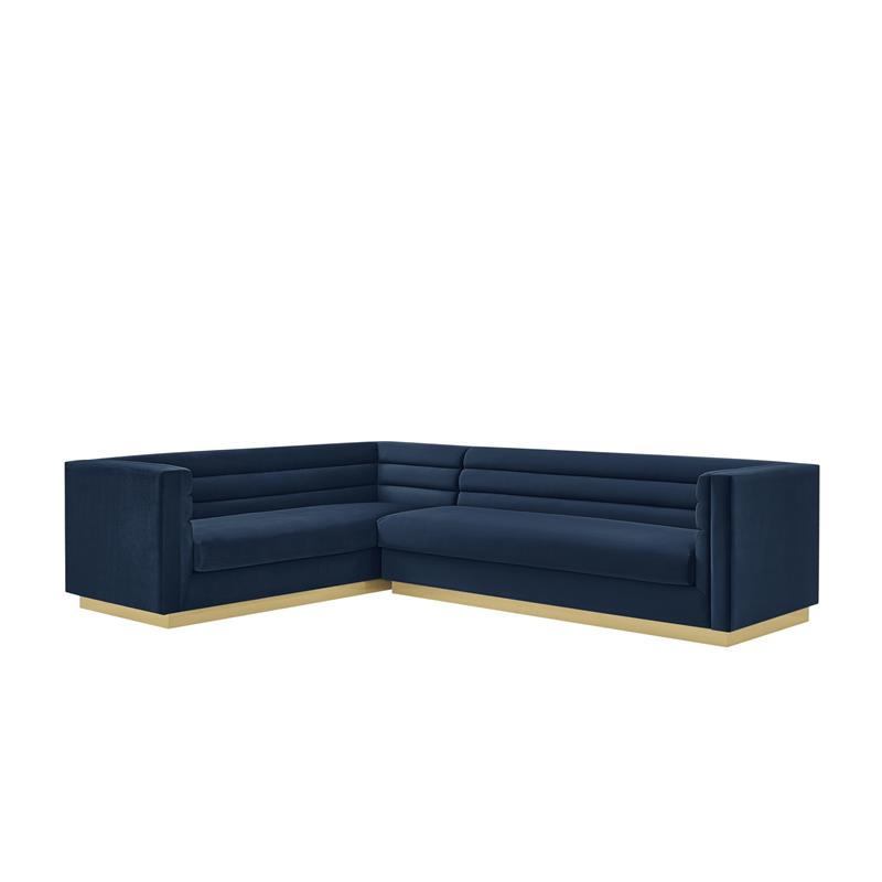 Posh Living Aylah Velvet Left Facing Corner Sectional Sofa Navy