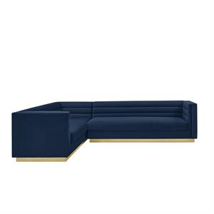 Posh Living Aylah Velvet Left Facing Corner Sectional Sofa Navy