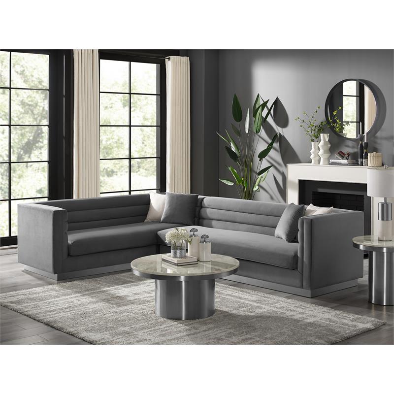 Posh Living Aylah Velvet Left Facing Corner Sectional Sofa Dark Grey