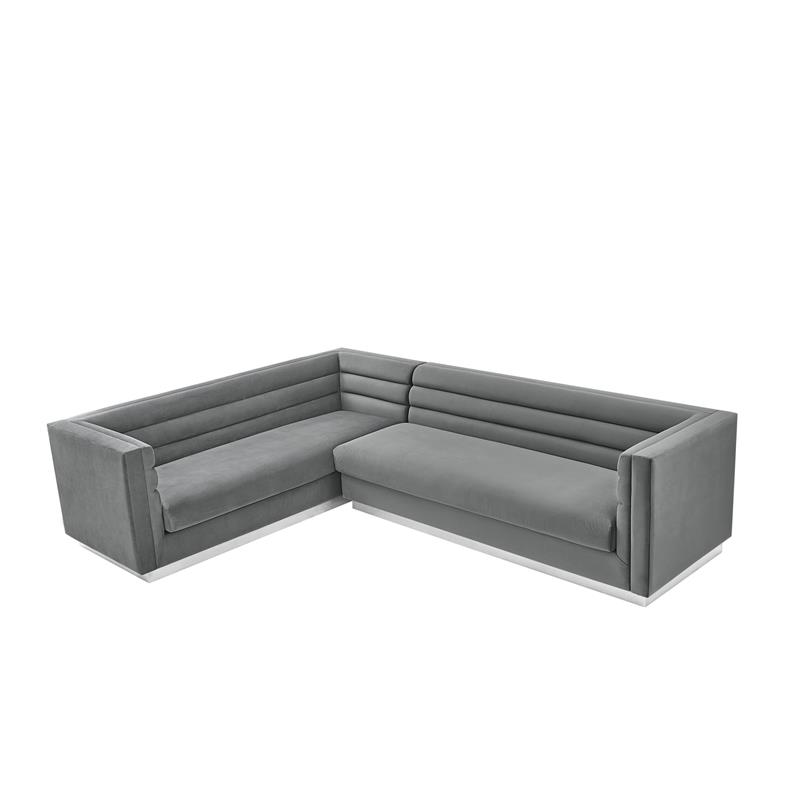Posh Living Aylah Velvet Left Facing Corner Sectional Sofa Dark Grey