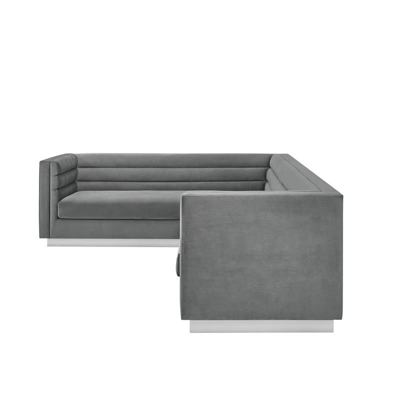 Posh Living Aylah Velvet Left Facing Corner Sectional Sofa Dark Grey