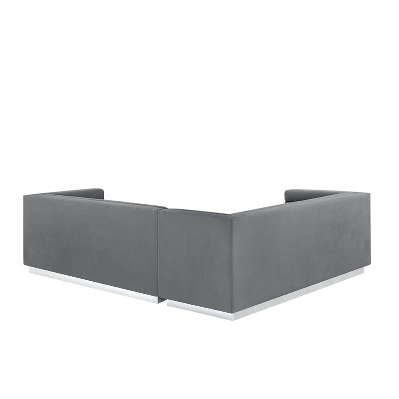 Posh Living Aylah Velvet Left Facing Corner Sectional Sofa Dark Grey