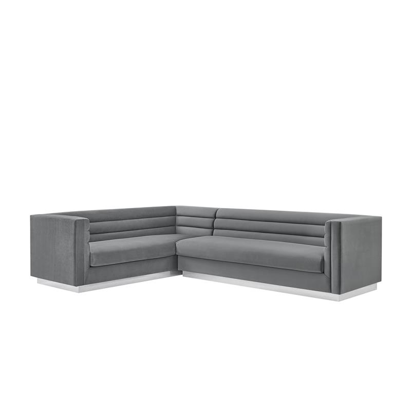 Posh Living Aylah Velvet Left Facing Corner Sectional Sofa Dark Grey