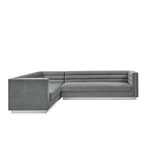 Posh Living Aylah Velvet Left Facing Corner Sectional Sofa Dark Grey