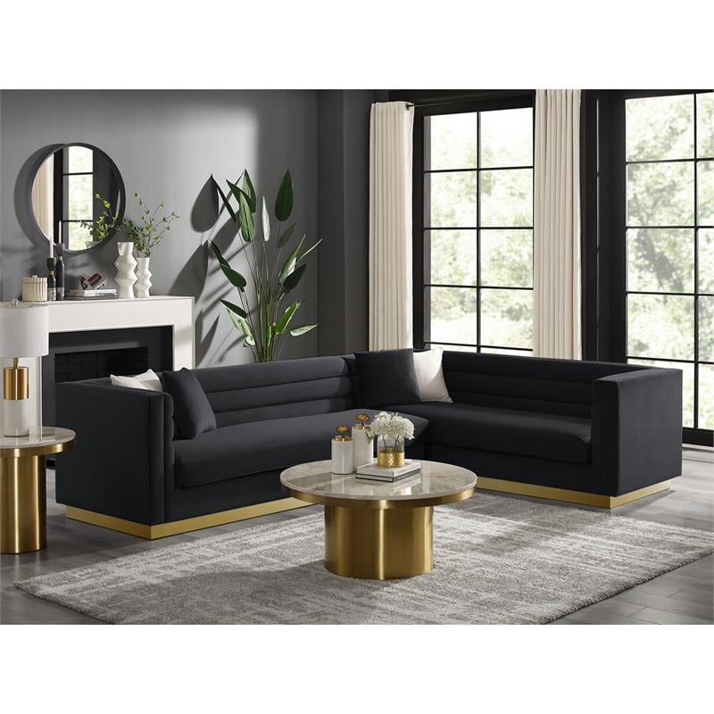 Posh Living Aylah Velvet Right Facing Corner Sectional Sofa Black