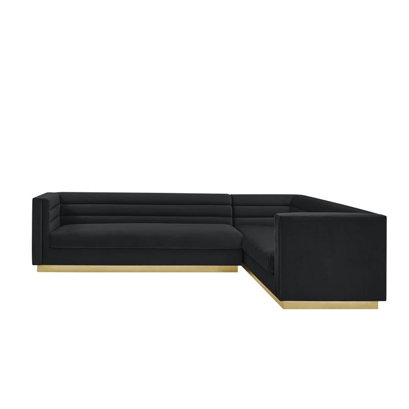 Posh Living Aylah Velvet Right Facing Corner Sectional Sofa Black