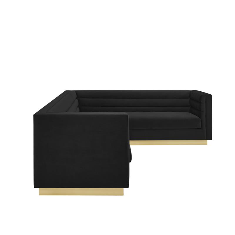 Posh Living Aylah Velvet Right Facing Corner Sectional Sofa Black