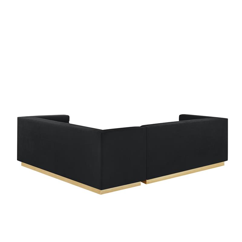 Posh Living Aylah Velvet Right Facing Corner Sectional Sofa Black