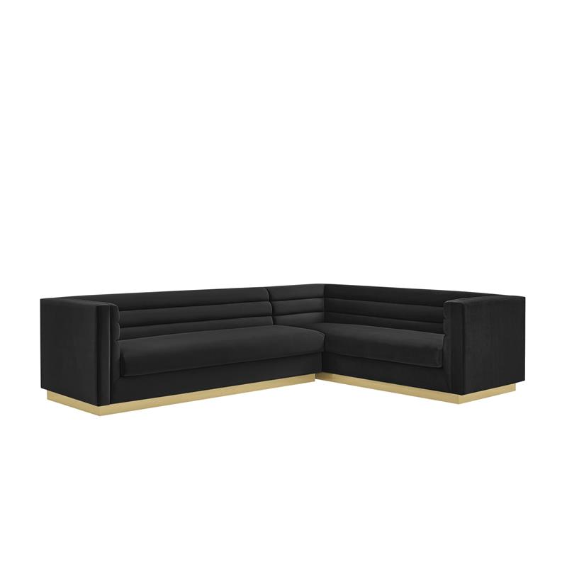 Posh Living Aylah Velvet Right Facing Corner Sectional Sofa Black