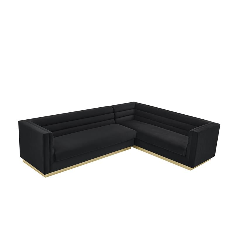 Posh Living Aylah Velvet Right Facing Corner Sectional Sofa Black